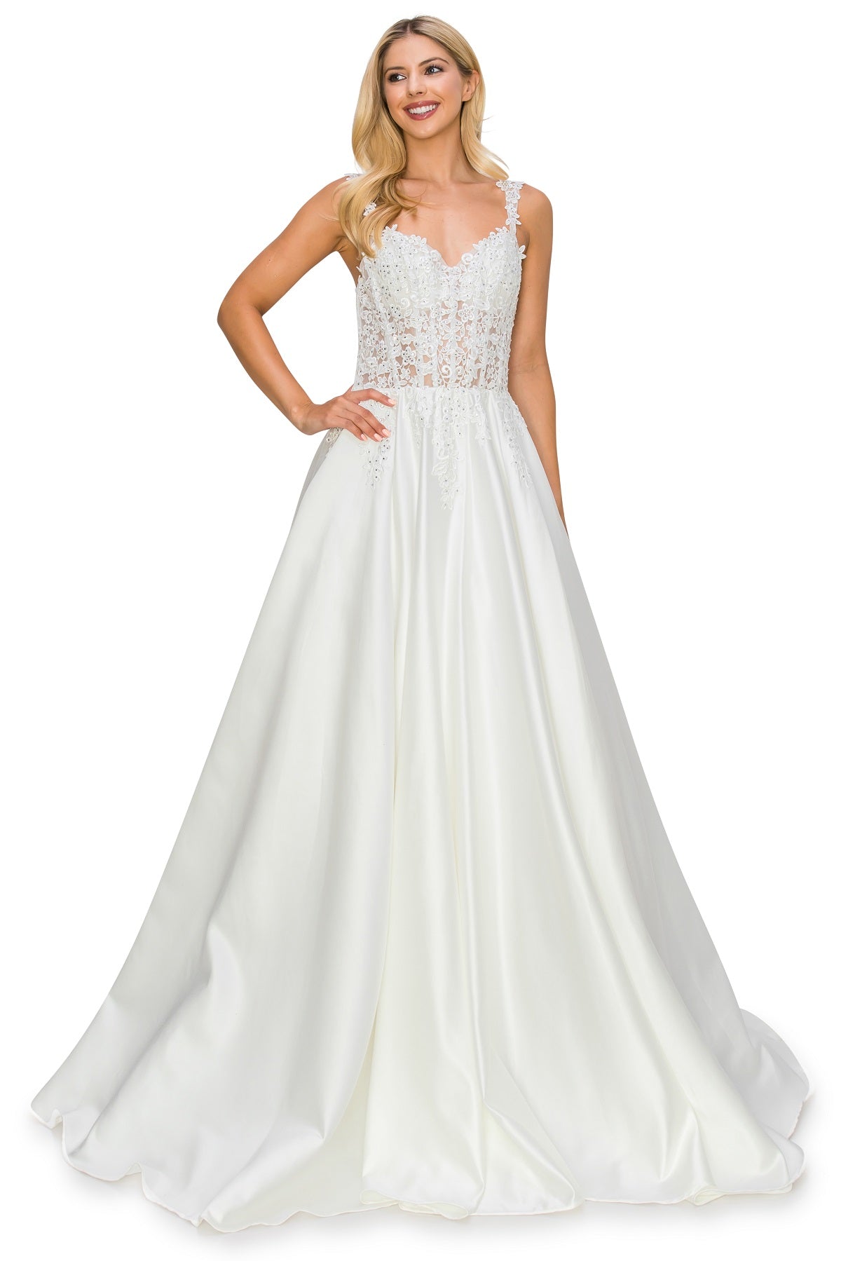 Floral Appliqué Satin Corset A-Line Wedding Dress - 8041J
