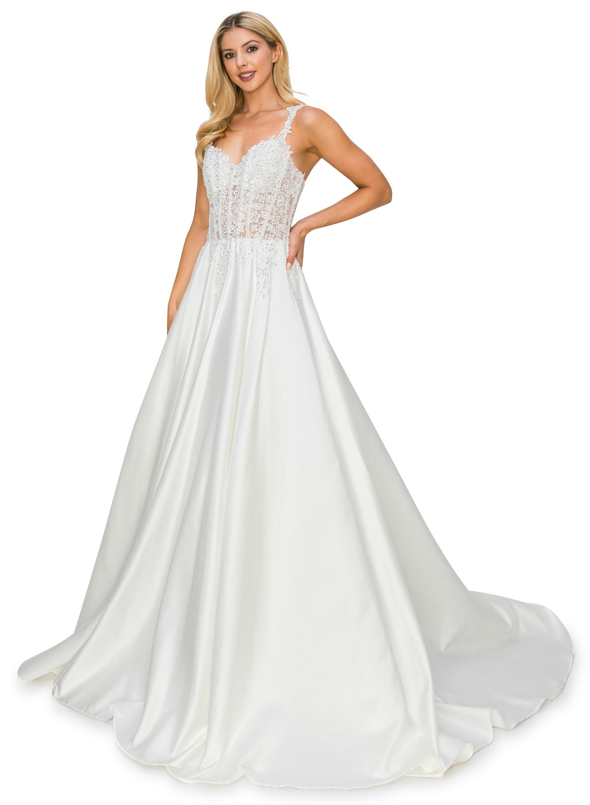 Floral Appliqué Satin Corset A-Line Wedding Dress - 8041J