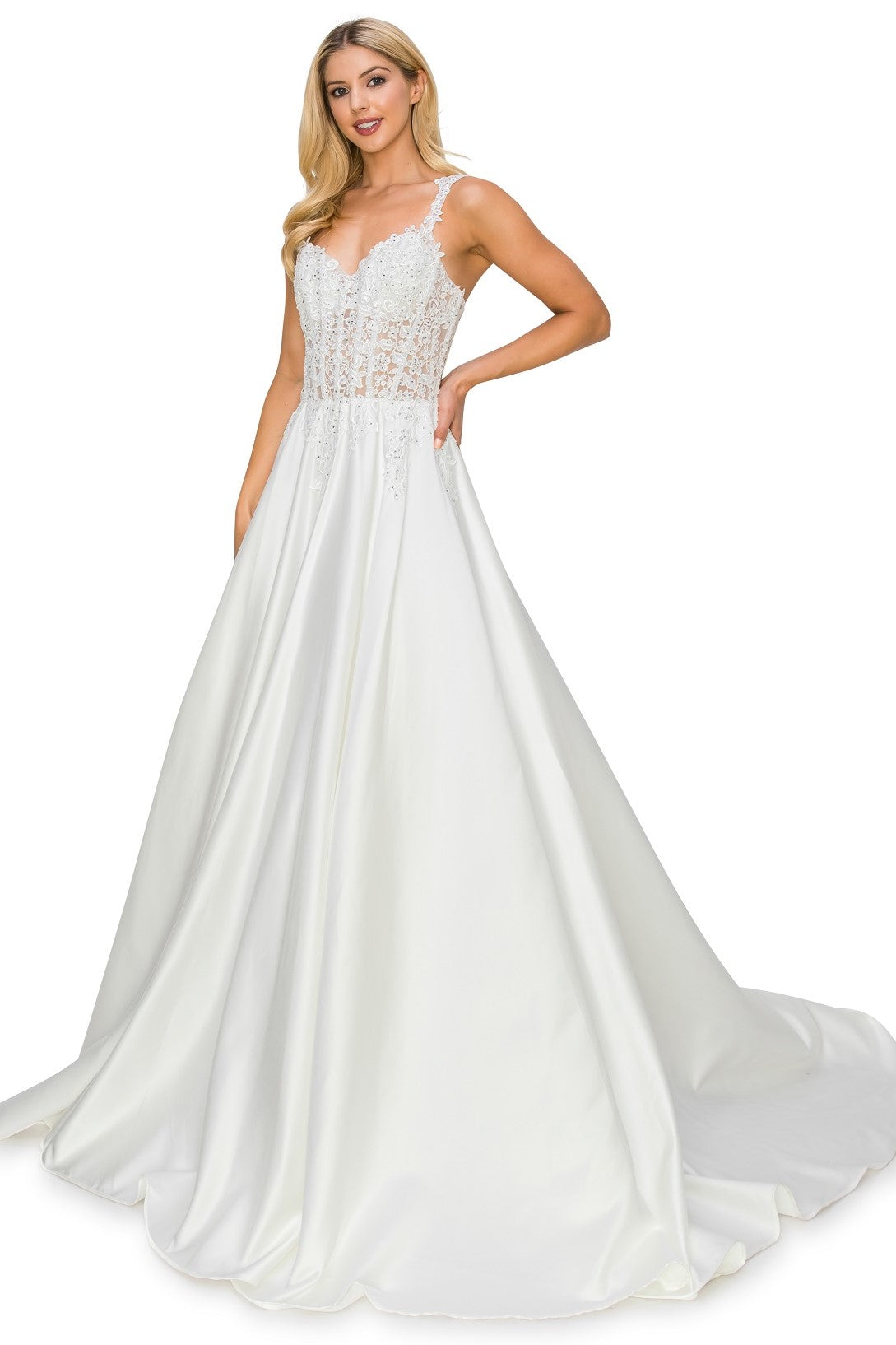 Floral Appliqué Satin Corset A-Line Wedding Dress - 8041J