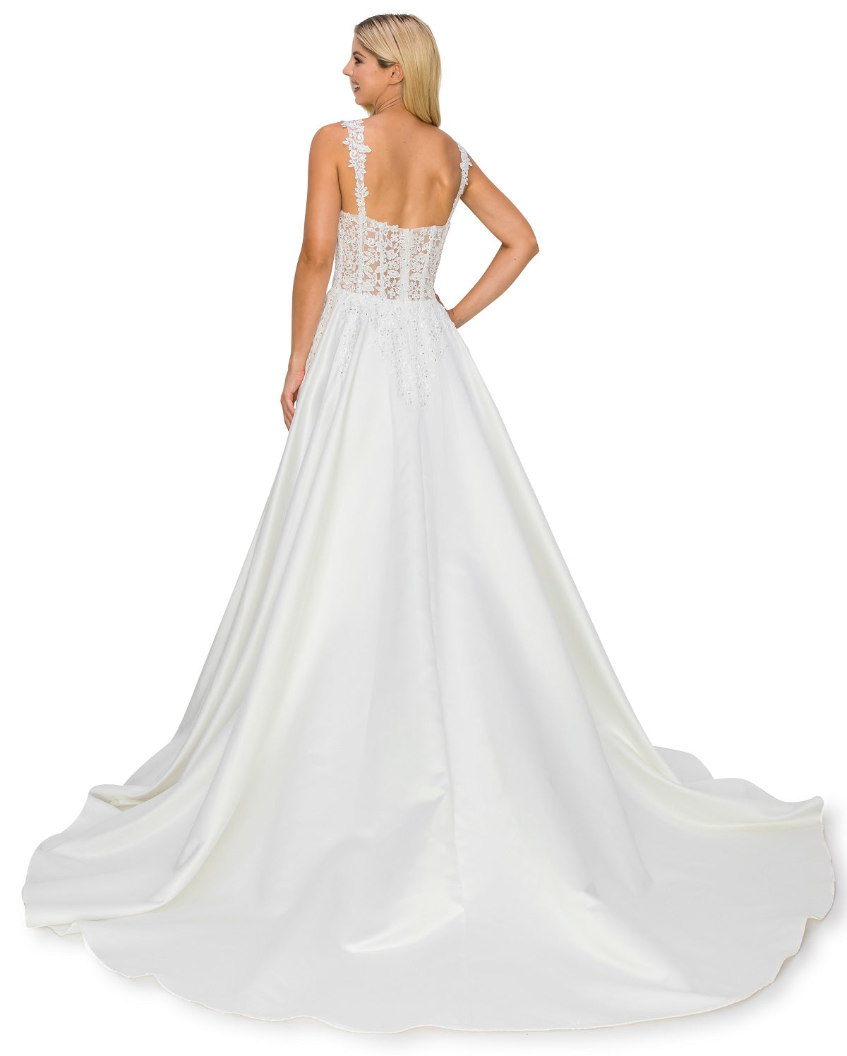 Floral Appliqué Satin Corset A-Line Wedding Dress - 8041J