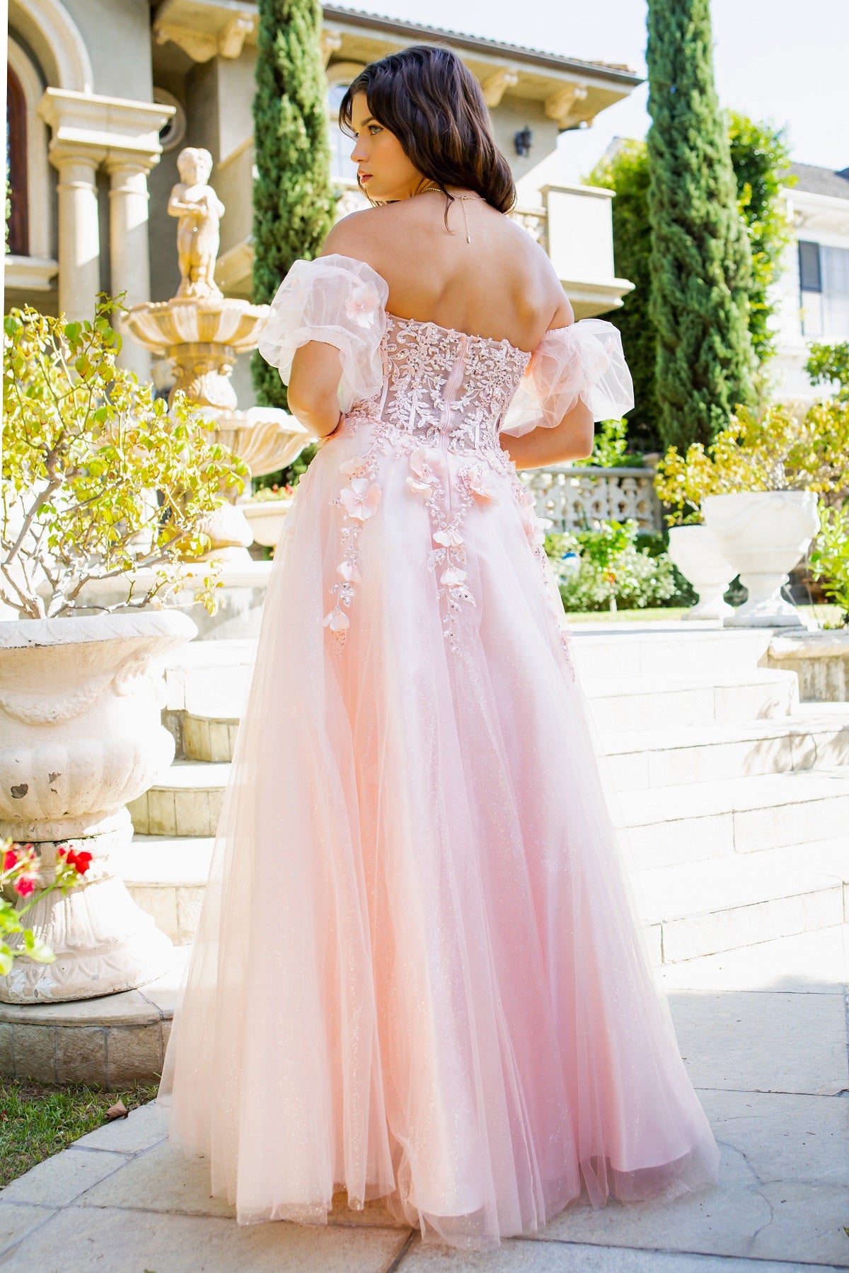 Fairytale Tulle Gown with 3D Floral Appliqué - 8042J