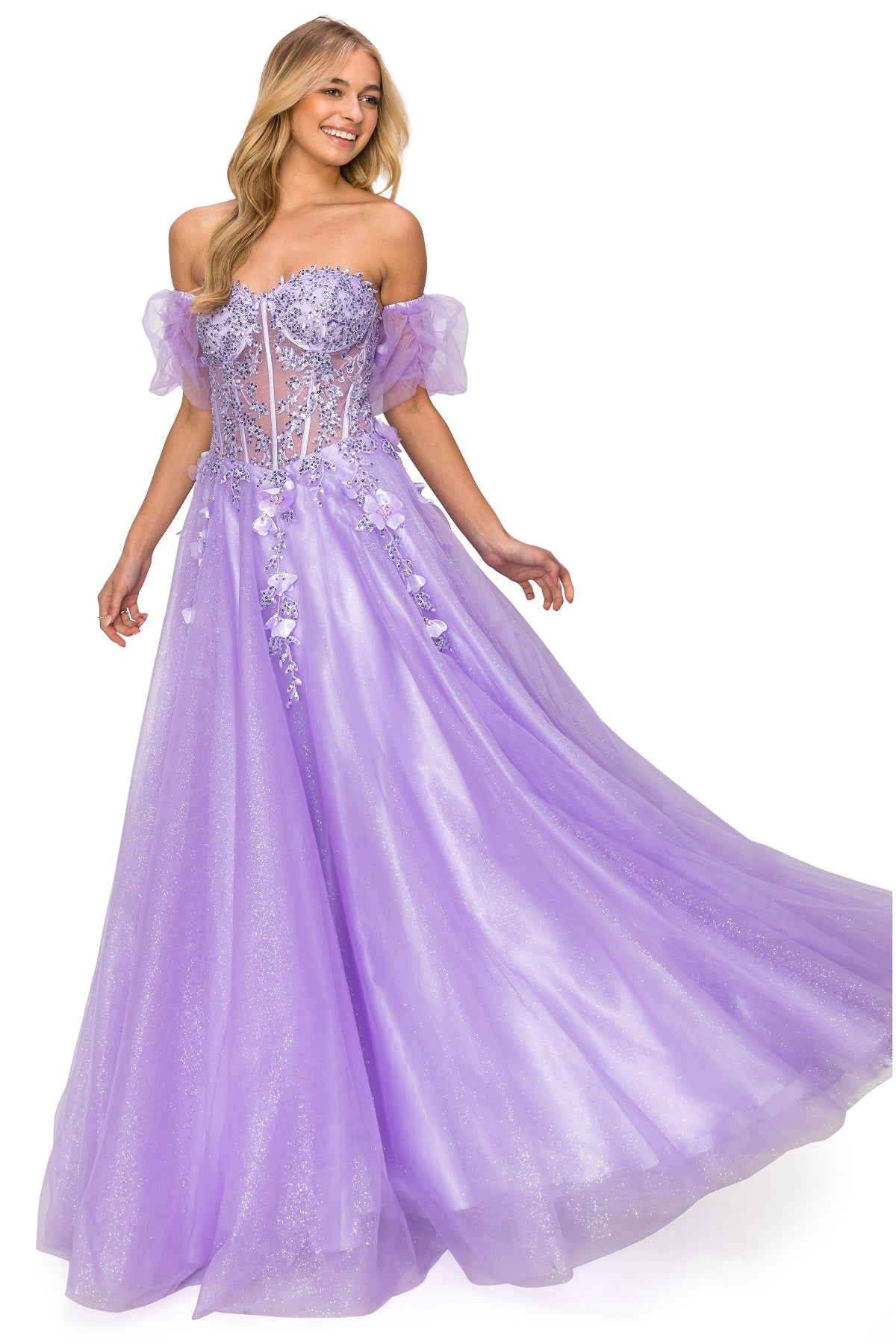 Fairytale Tulle Gown with 3D Floral Appliqué - 8042J