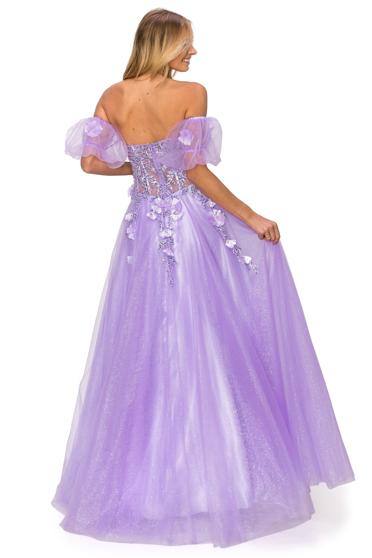 Fairytale Tulle Gown with 3D Floral Appliqué - 8042J