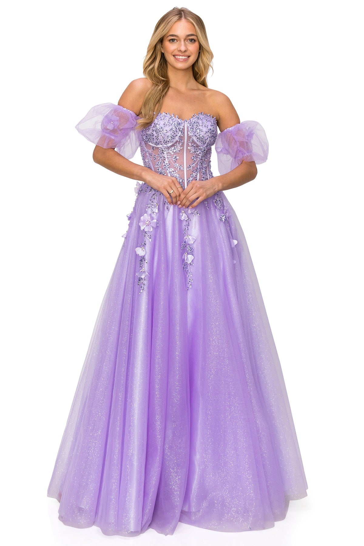 Fairytale Tulle Gown with 3D Floral Appliqué - 8042J