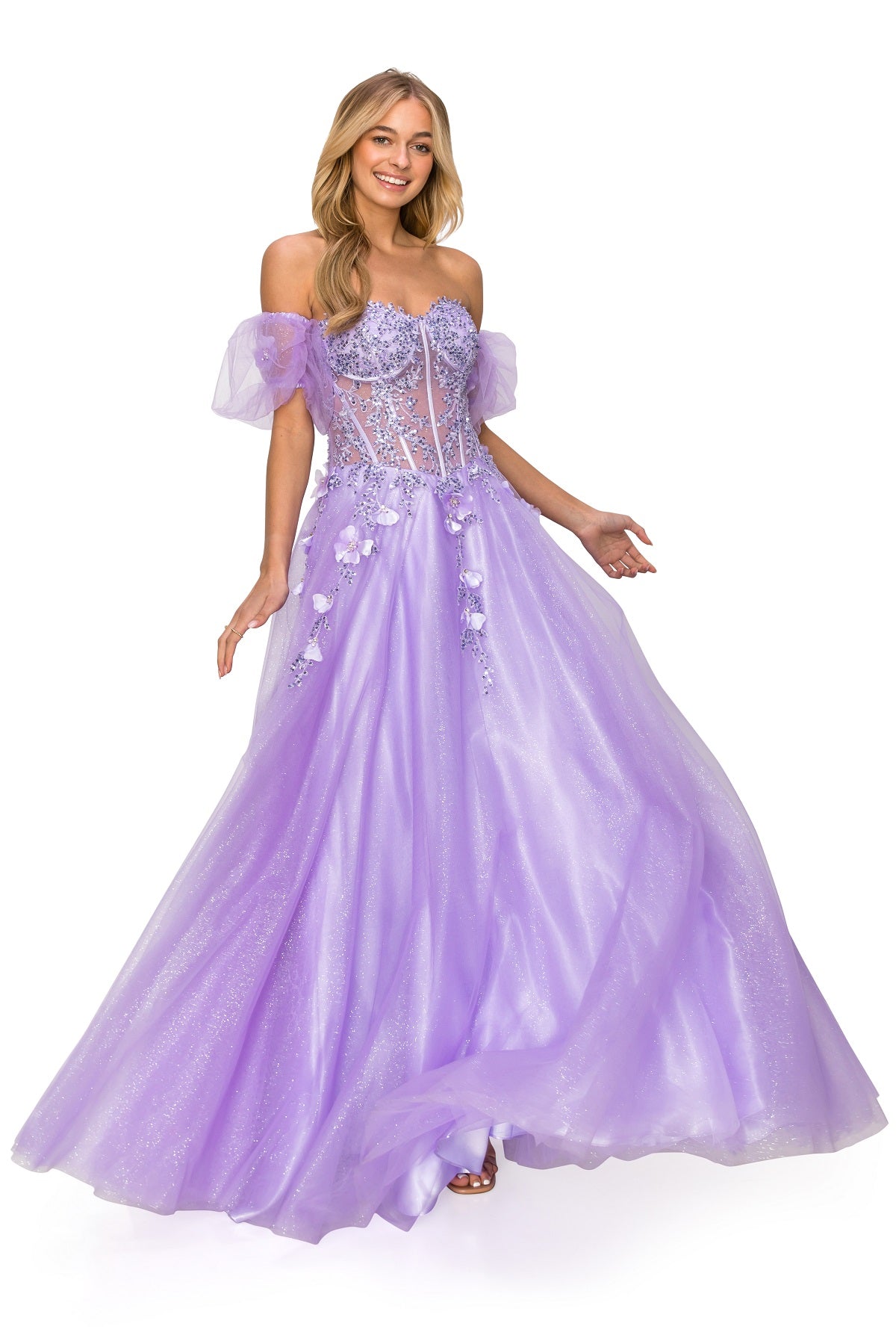 Fairytale Tulle Gown with 3D Floral Appliqué - 8042J