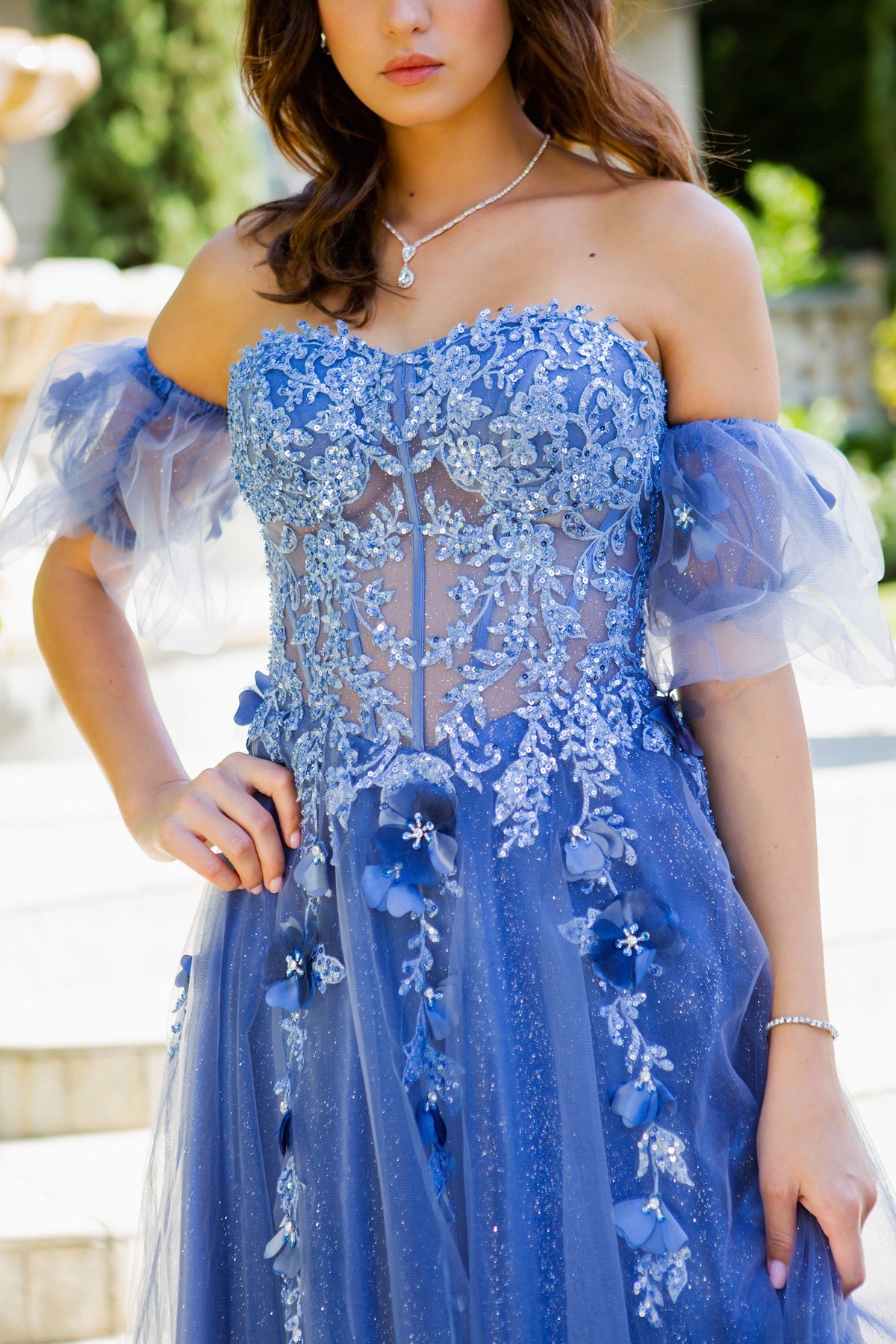 Fairytale Tulle Gown with 3D Floral Appliqué - 8042J