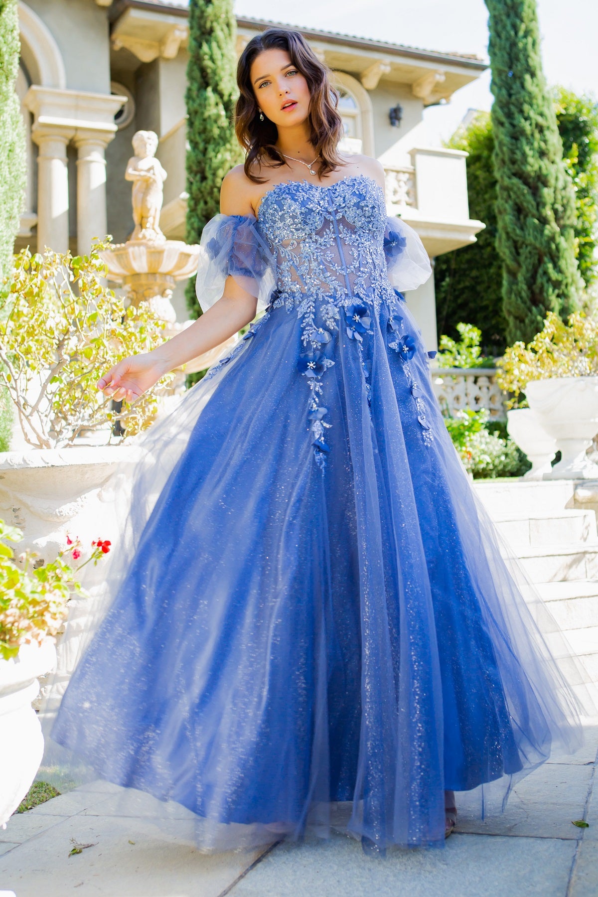Fairytale Tulle Gown with 3D Floral Appliqué - 8042J