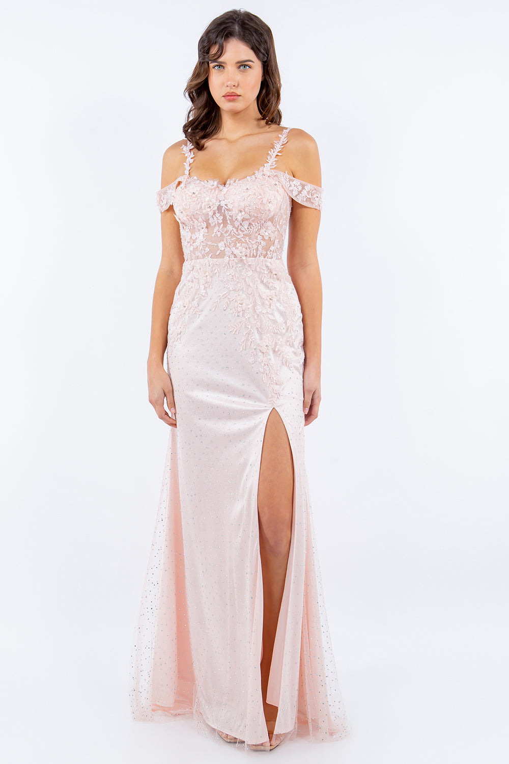 3D Floral Rhinestone Tulle Gown - 8049J