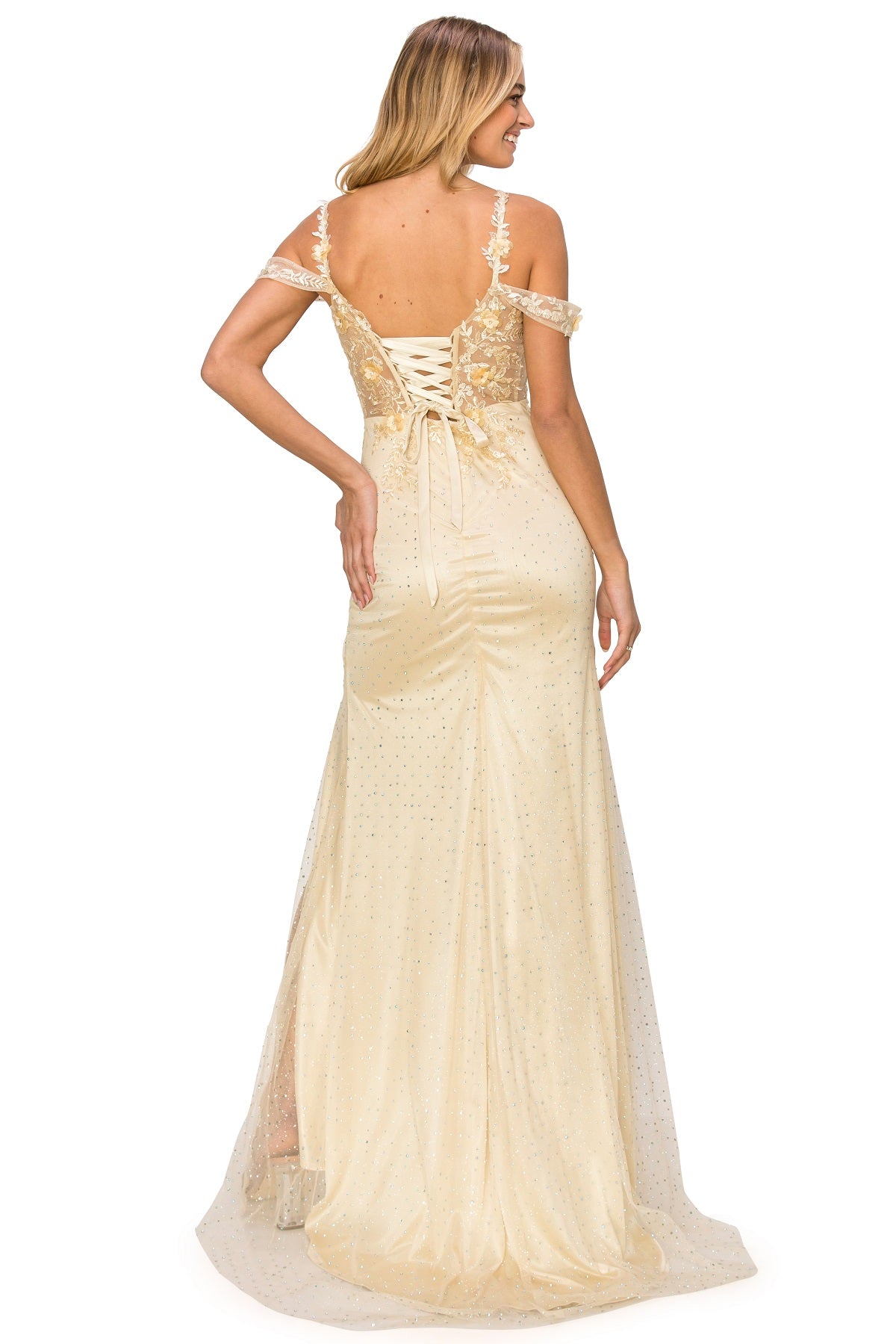 3D Floral Rhinestone Tulle Gown - 8049J