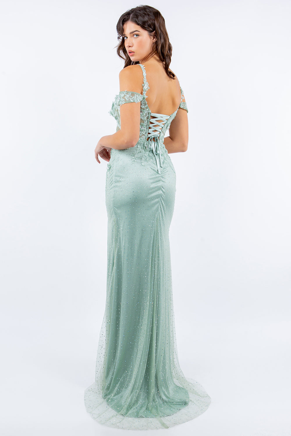 3D Floral Rhinestone Tulle Gown - 8049J