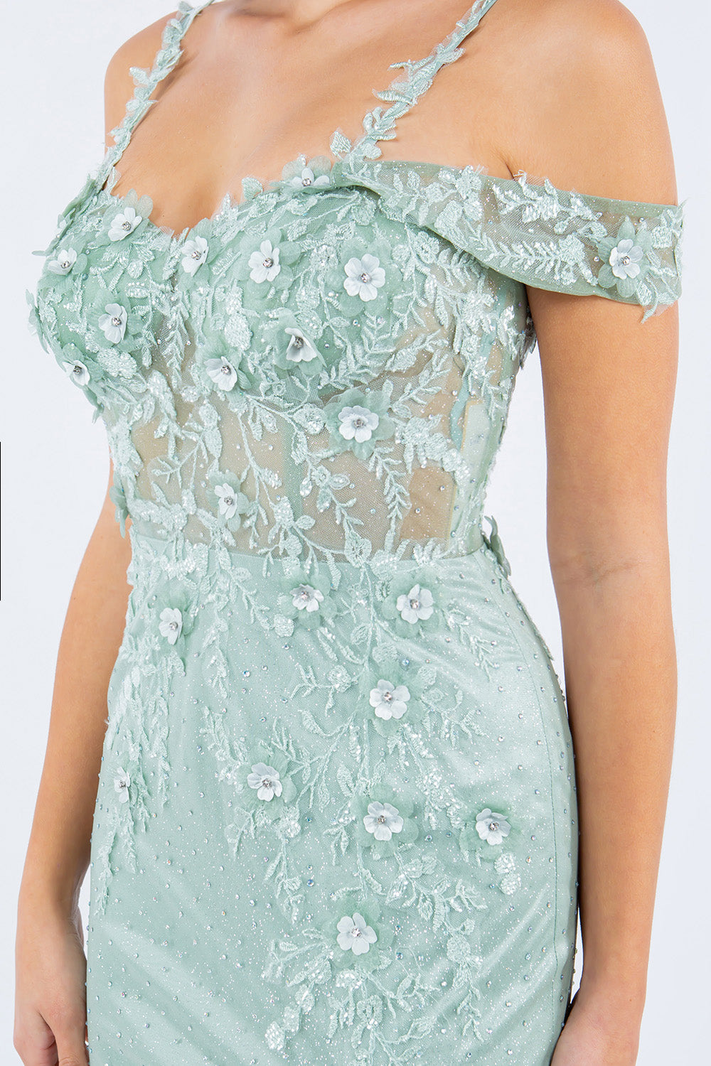 3D Floral Rhinestone Tulle Gown - 8049J