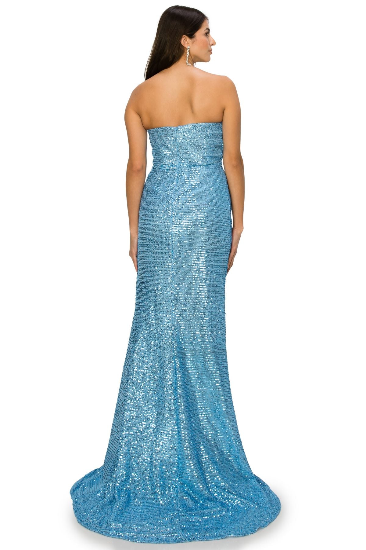 Strapless Sequin Gown with Ruched Draping and Slit - 8052J