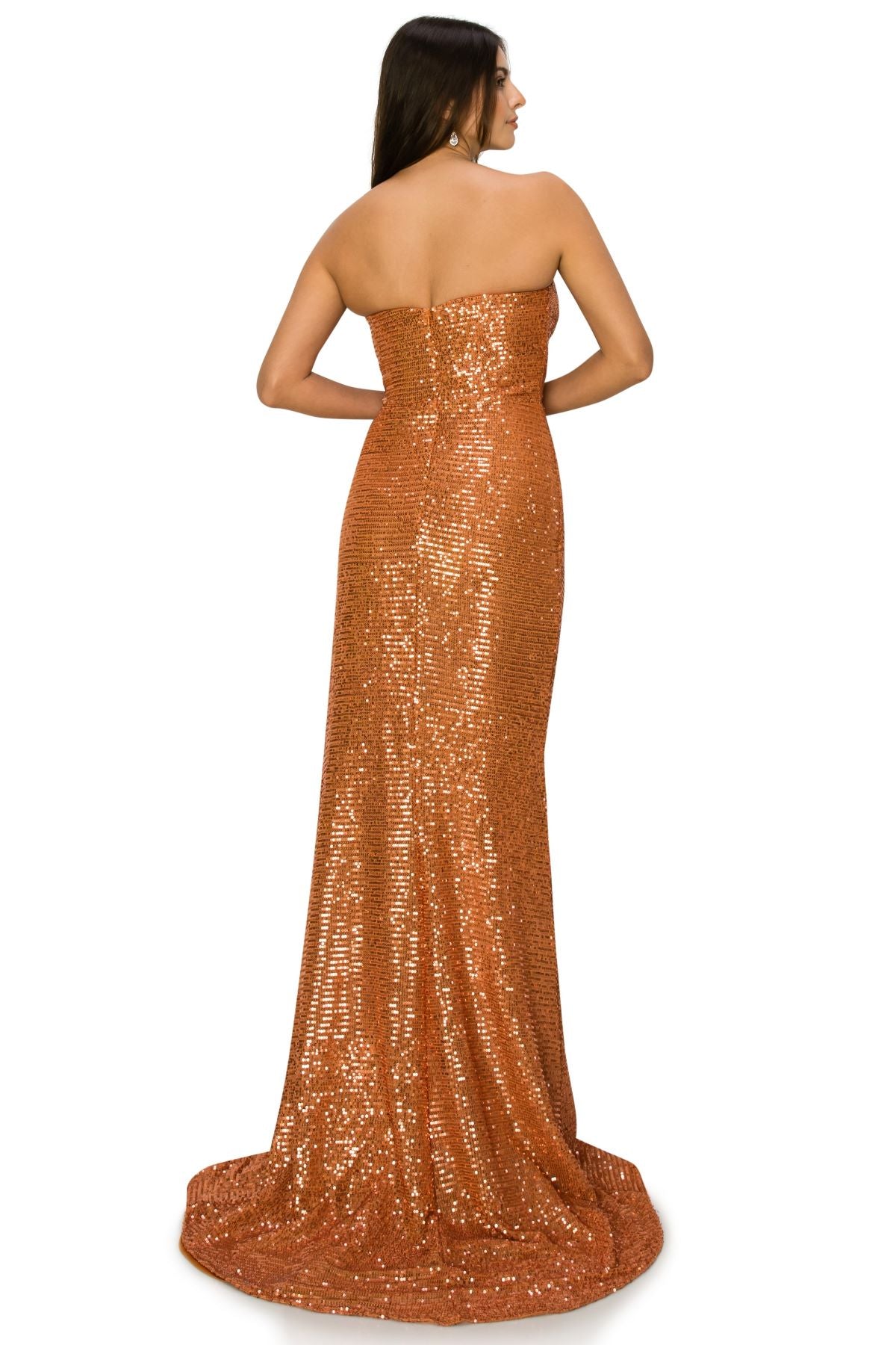 Strapless Sequin Gown with Ruched Draping and Slit - 8052J