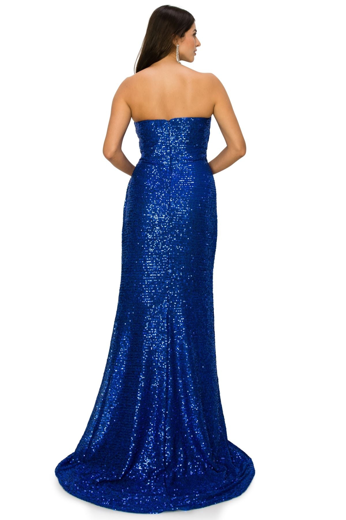 Strapless Sequin Gown with Ruched Draping and Slit - 8052J