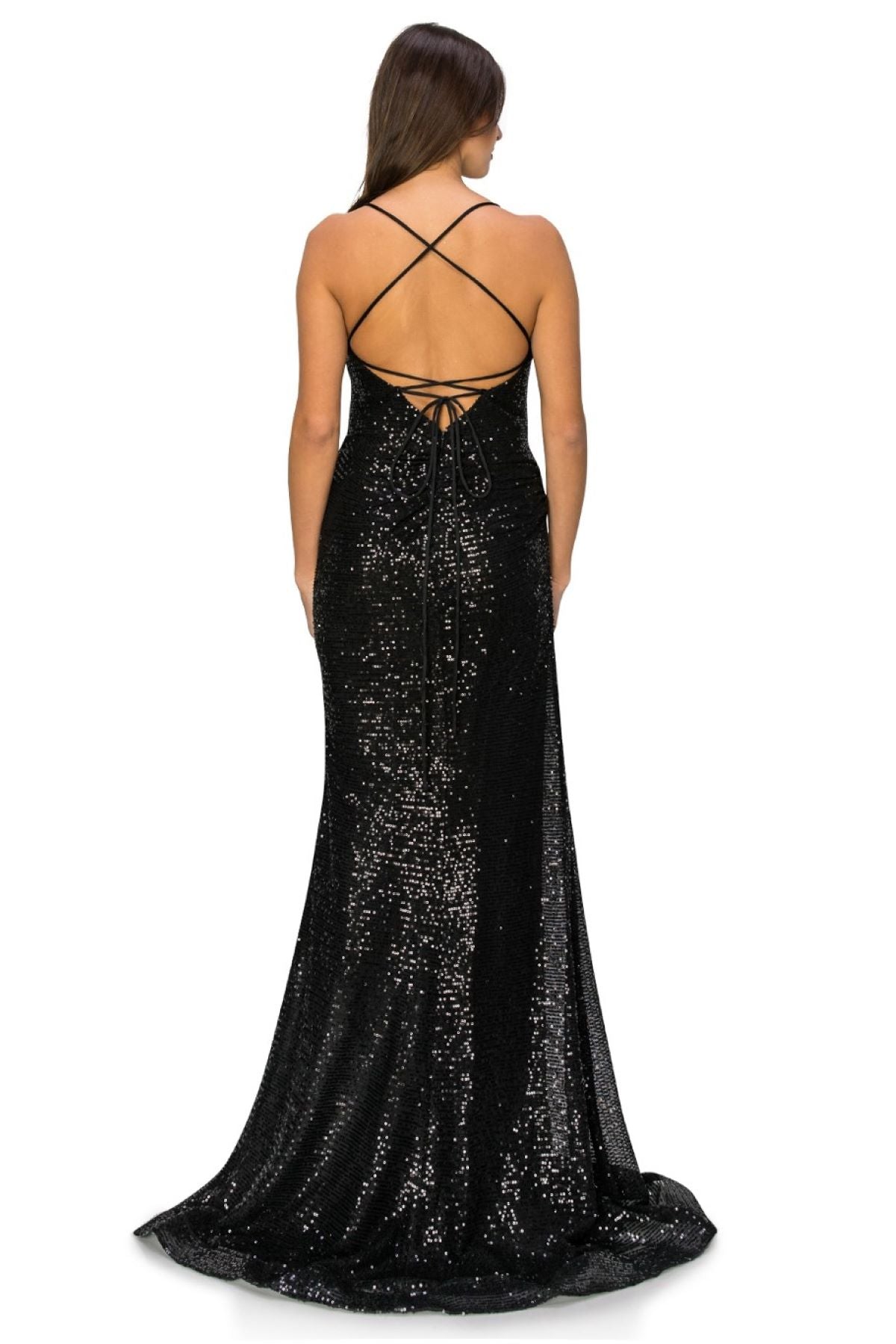 Sequin Lace-Up Back Evening Gown – 8056J
