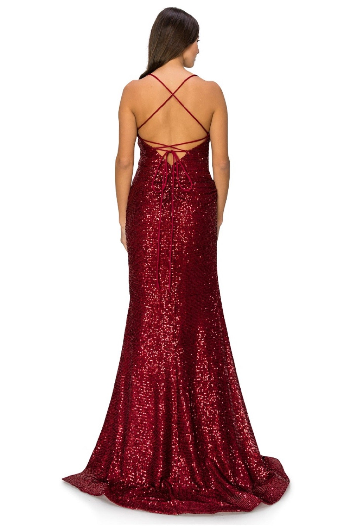 Sequin Lace-Up Back Evening Gown – 8056J