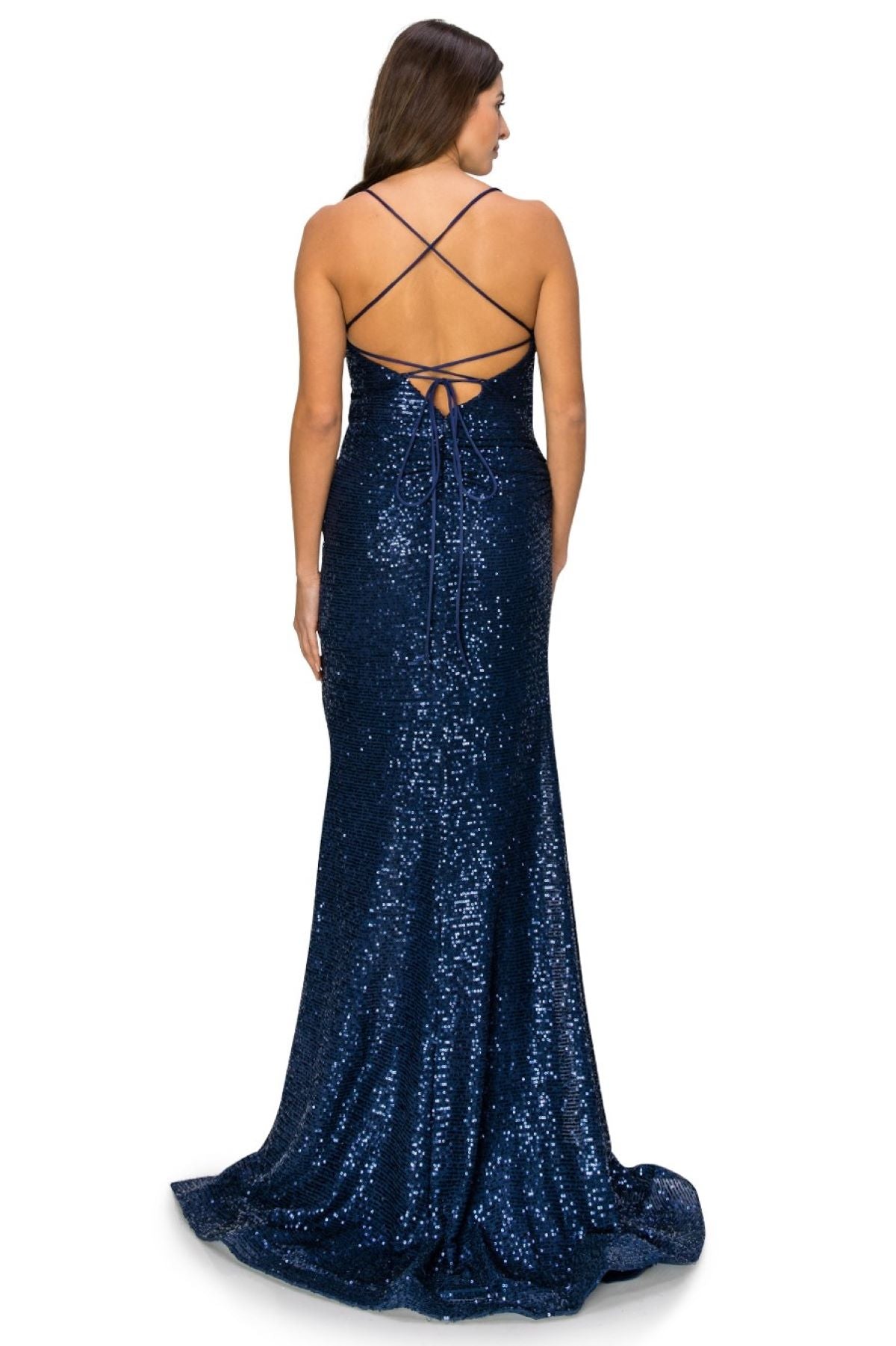 Sequin Lace-Up Back Evening Gown – 8056J