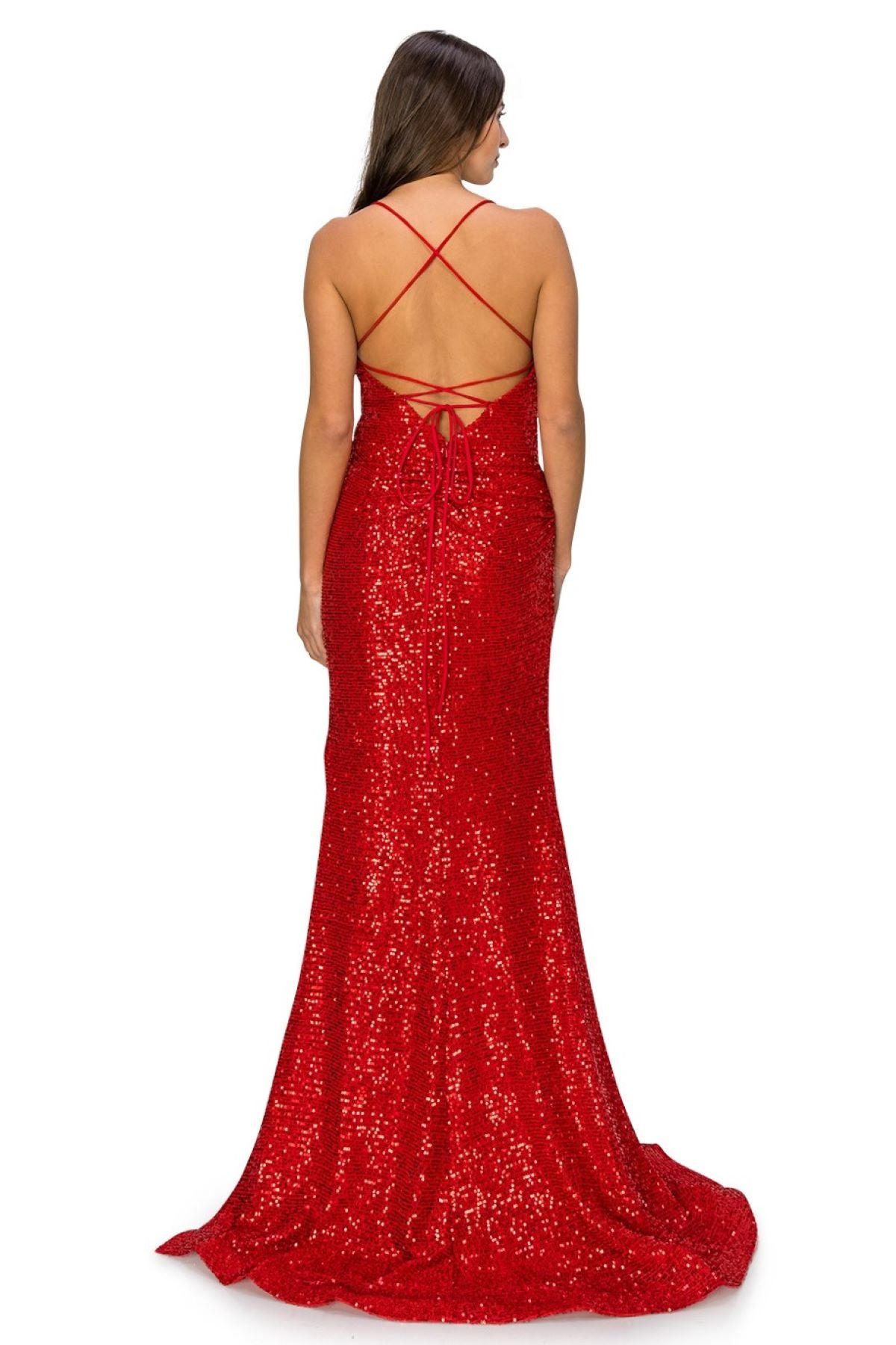 Sequin Lace-Up Back Evening Gown – 8056J