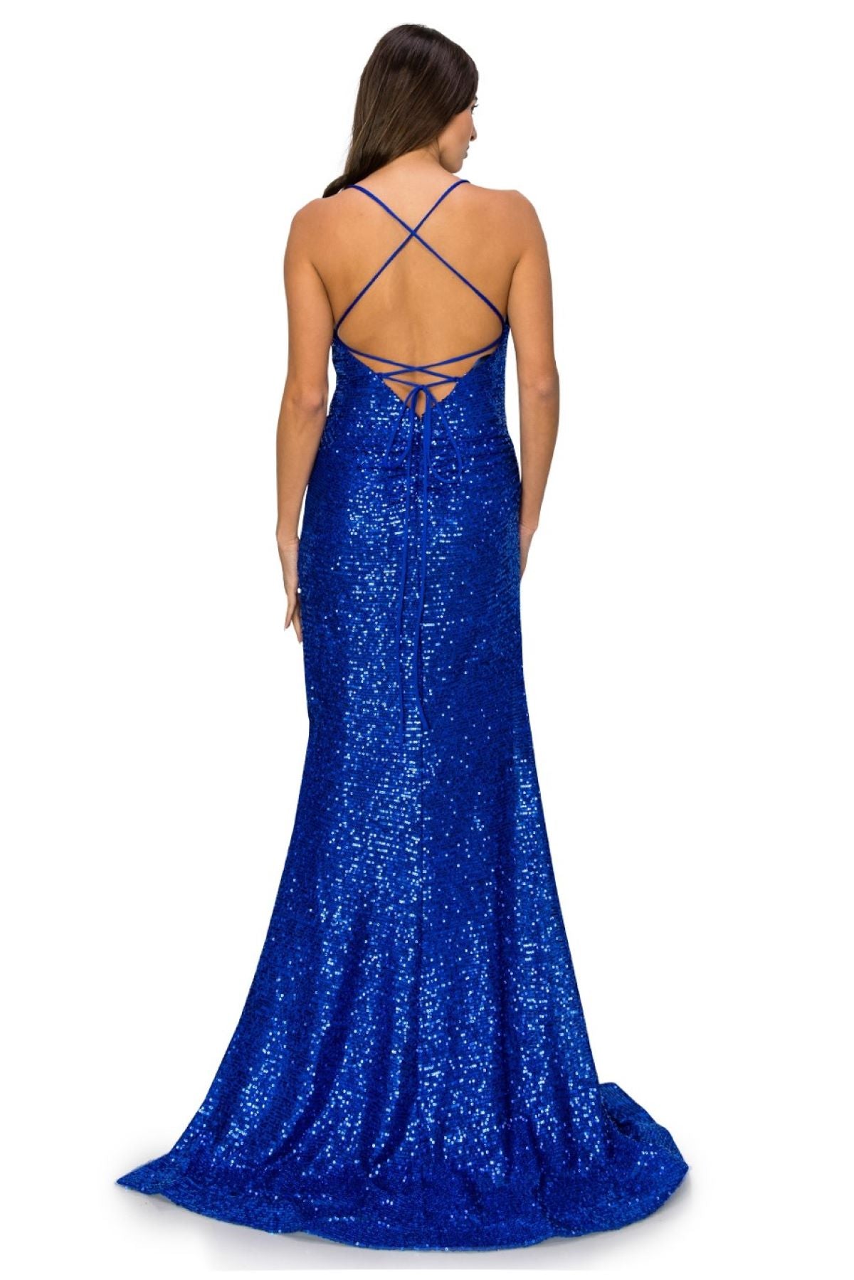 Sequin Lace-Up Back Evening Gown – 8056J