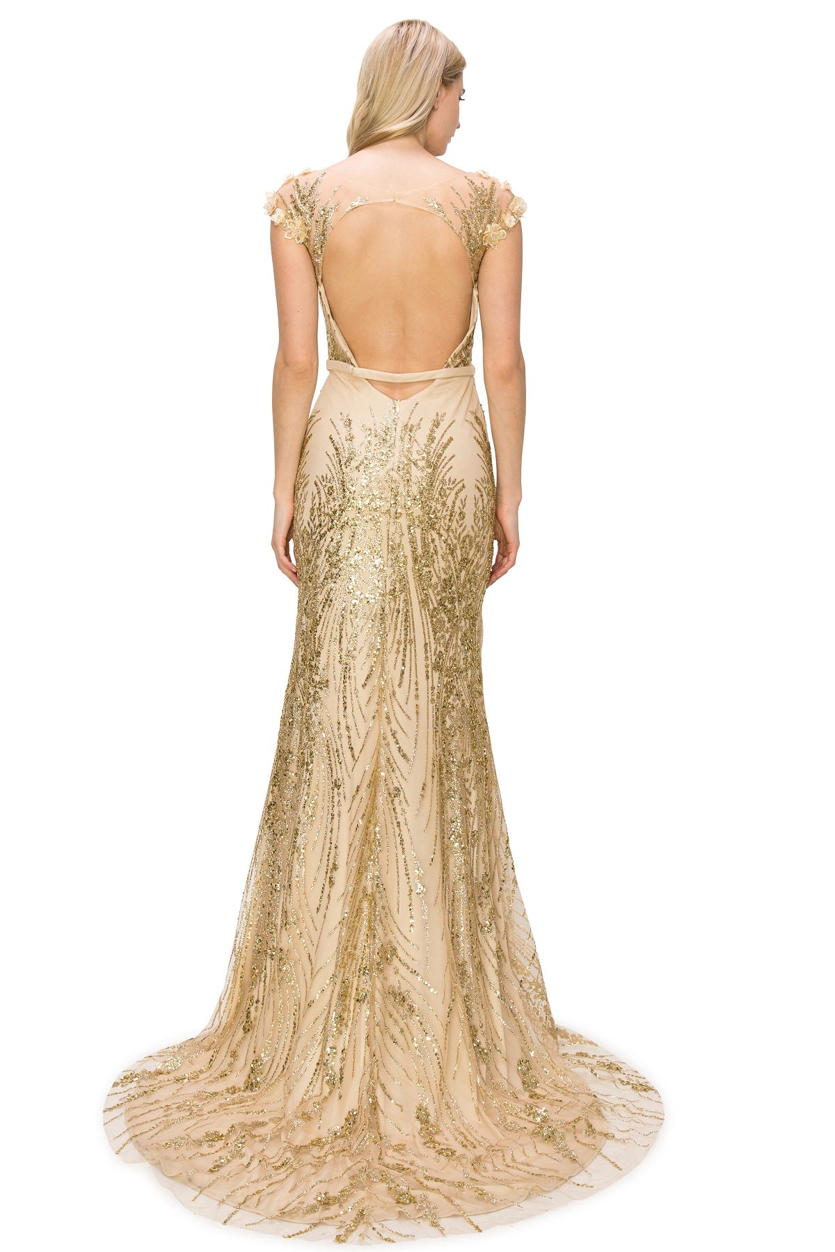 Sequin 3D Flowers Adorned with Glitter Column Dress - 8057J