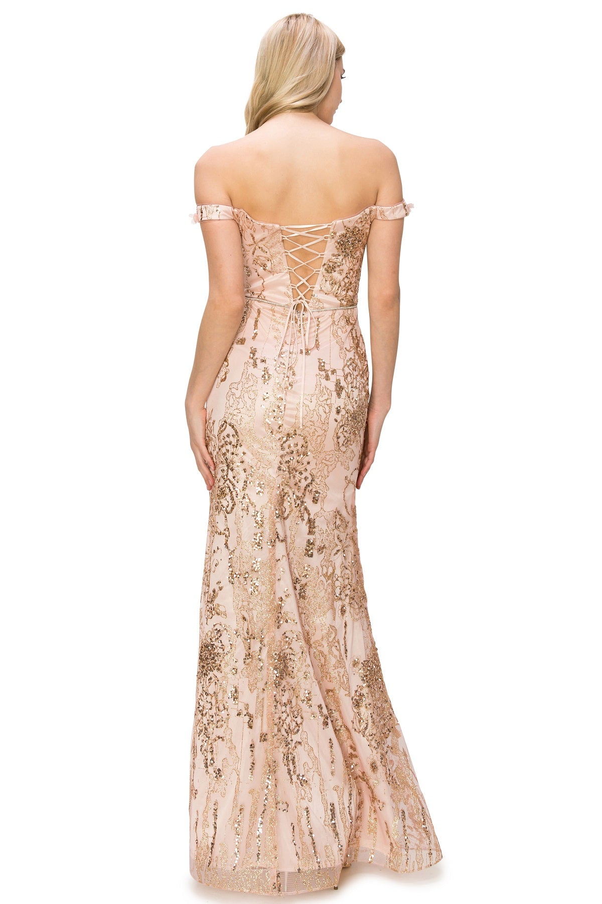 3D Floral Applique Sequin Print Off-Shoulder Dress - 8058J