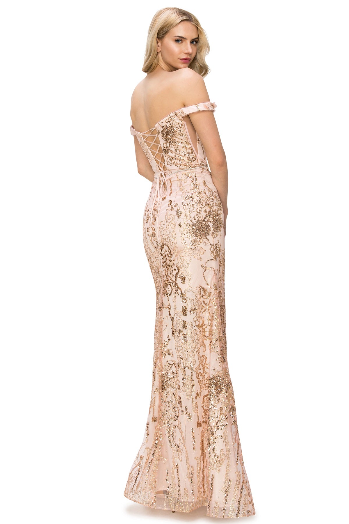 3D Floral Applique Sequin Print Off-Shoulder Dress - 8058J