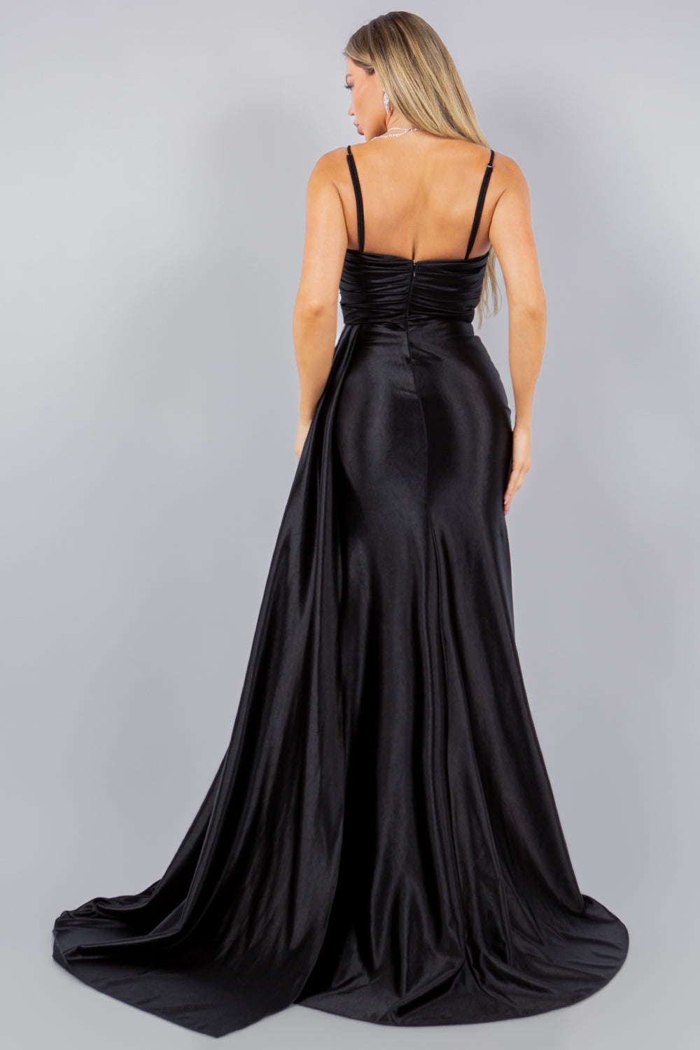 Luxe Satin Embellished Sweetheart Gown with Side Sash and Slit - 8082J