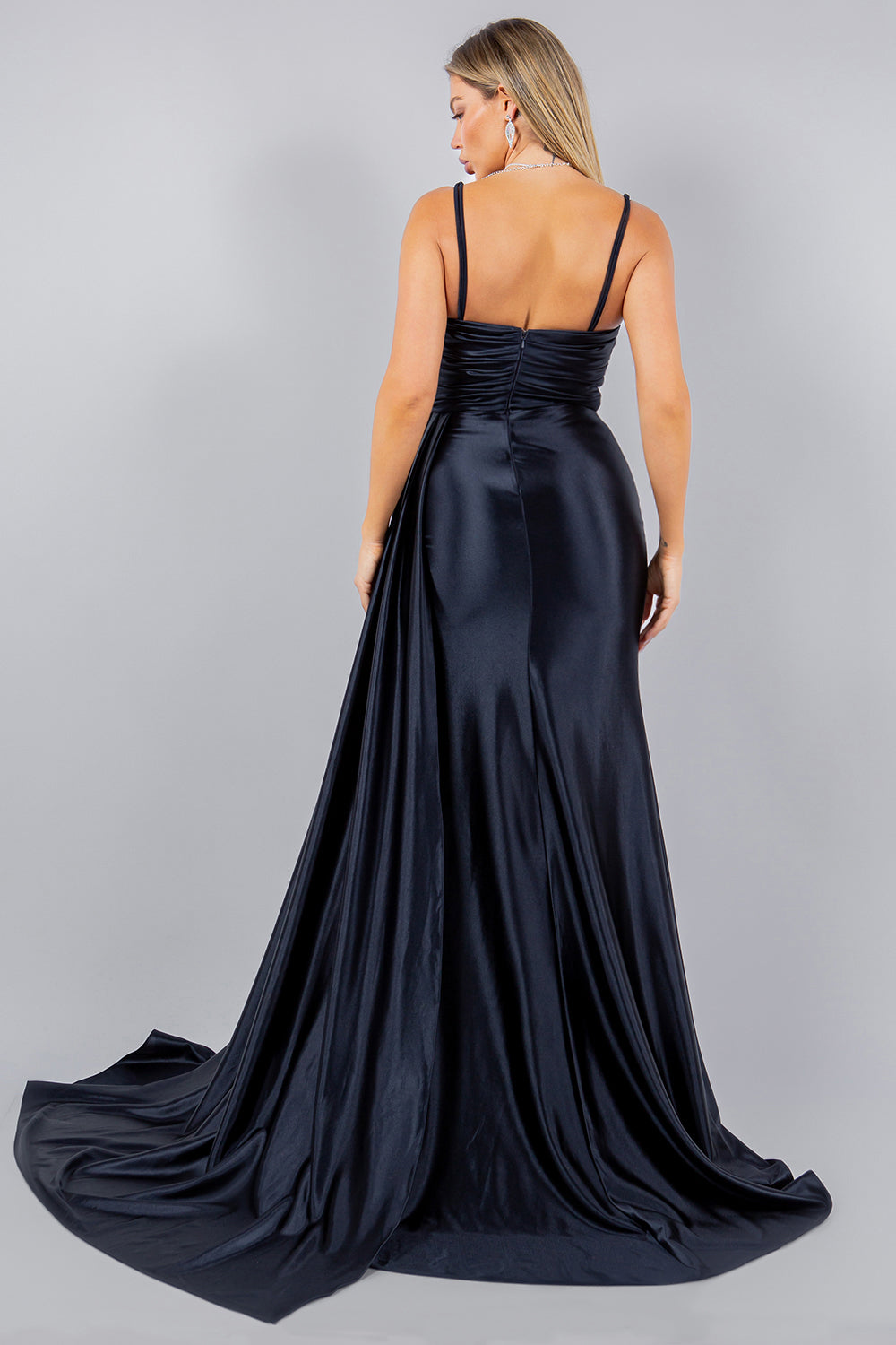 Luxe Satin Embellished Sweetheart Gown with Side Sash and Slit - 8082J