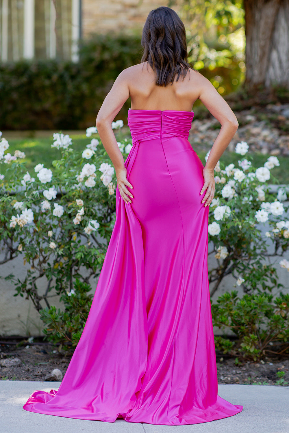 Luxe Satin Embellished Sweetheart Gown with Side Sash and Slit - 8082J