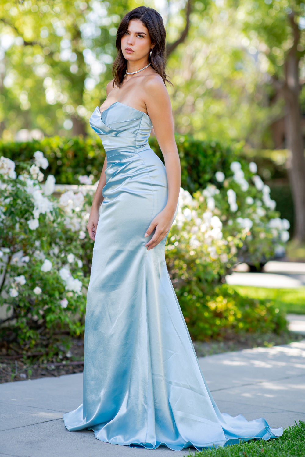 Shimmer Satin Strapless Mermaid Gown - 8083J