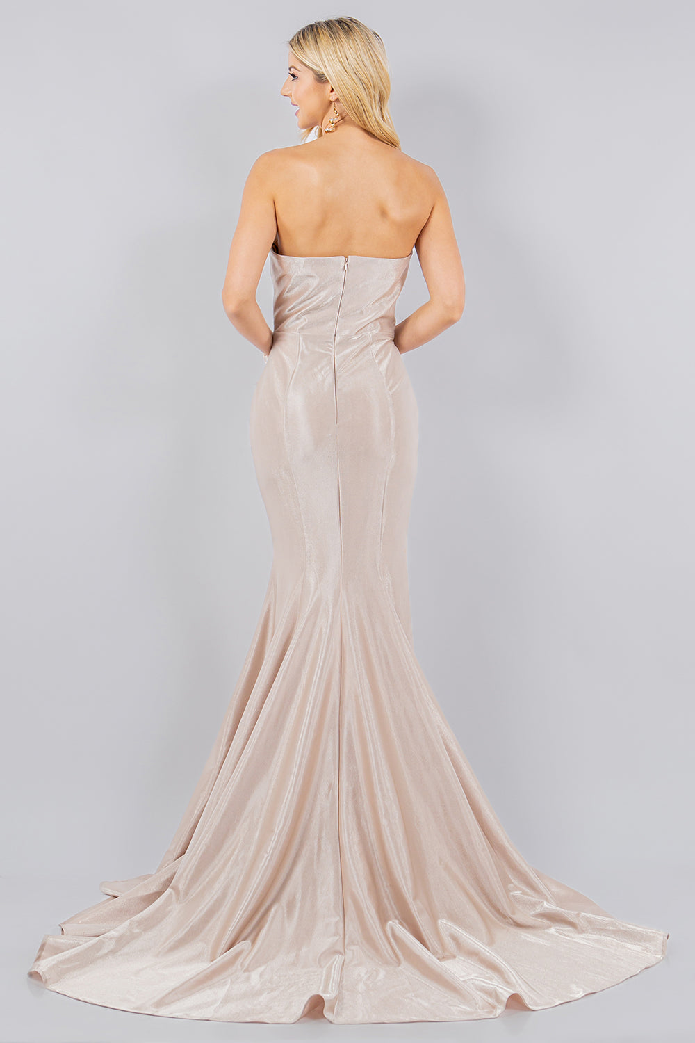 Shimmer Satin Strapless Mermaid Gown - 8083J