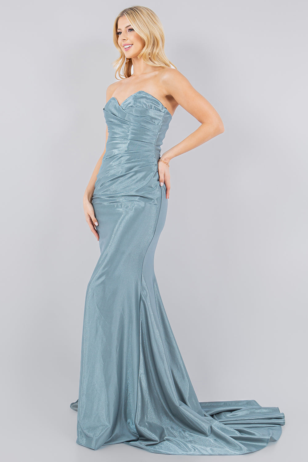 Shimmer Satin Strapless Mermaid Gown - 8083J