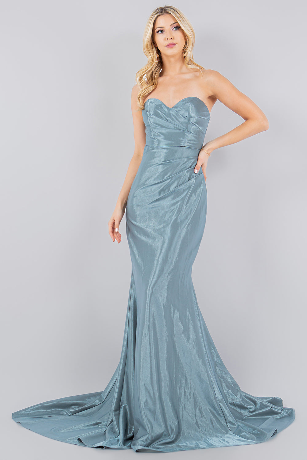 Shimmer Satin Strapless Mermaid Gown - 8083J