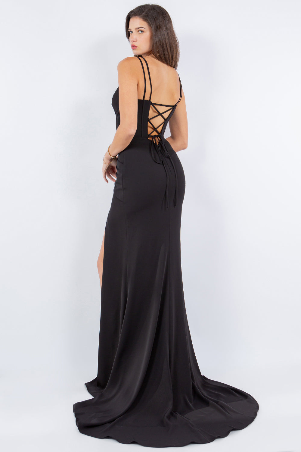 Elegant Light Corset Gown with High Slit - 8091J