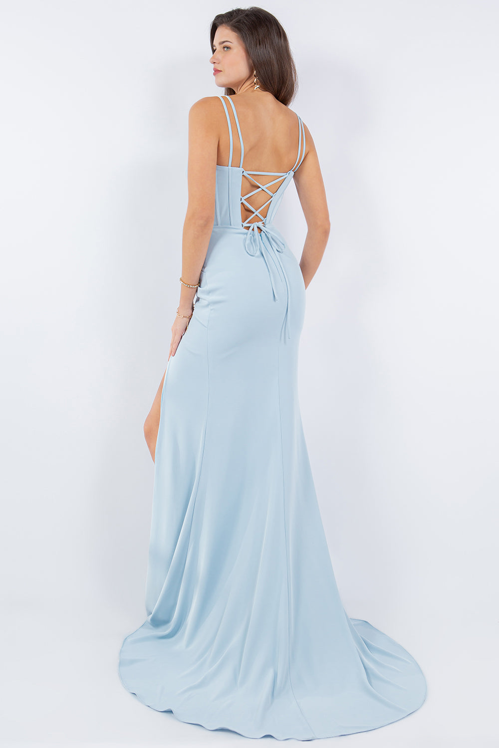 Elegant Light Corset Gown with High Slit - 8091J