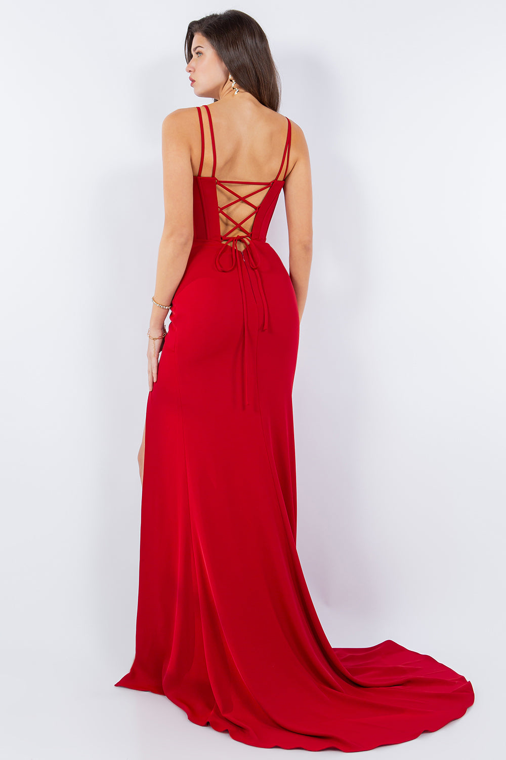 Elegant Light Corset Gown with High Slit - 8091J