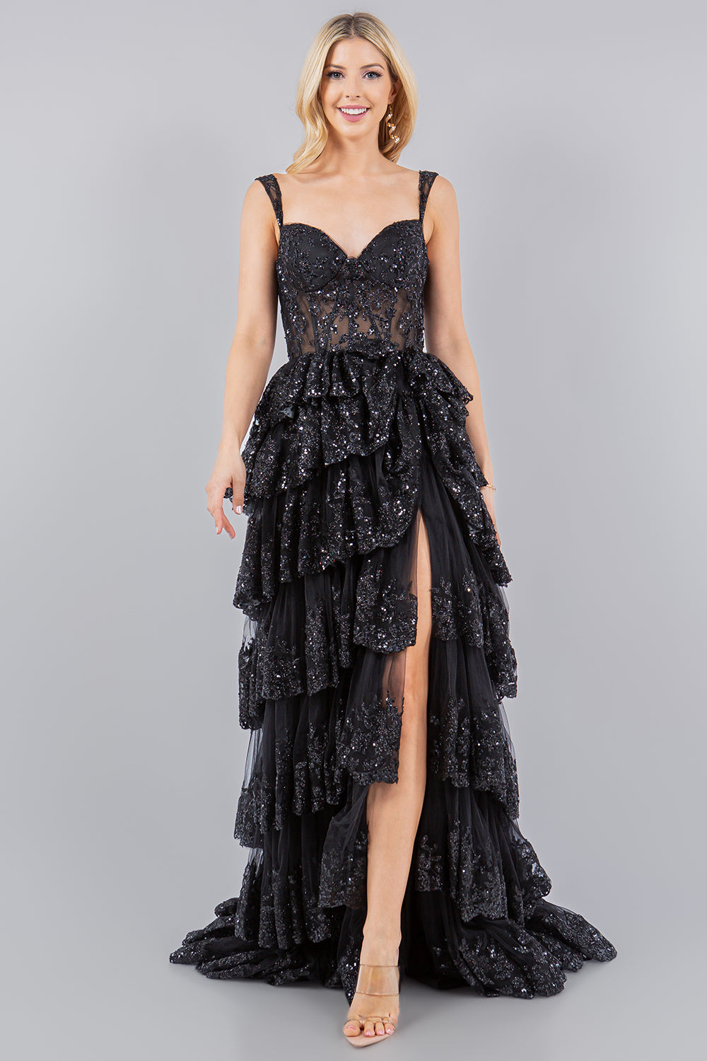 Sequin Ruffle Tiered Evening Gown – 8093J