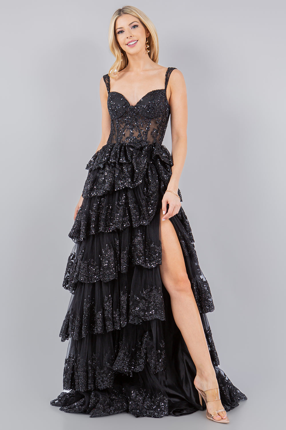 Sequin Ruffle Tiered Evening Gown – 8093J