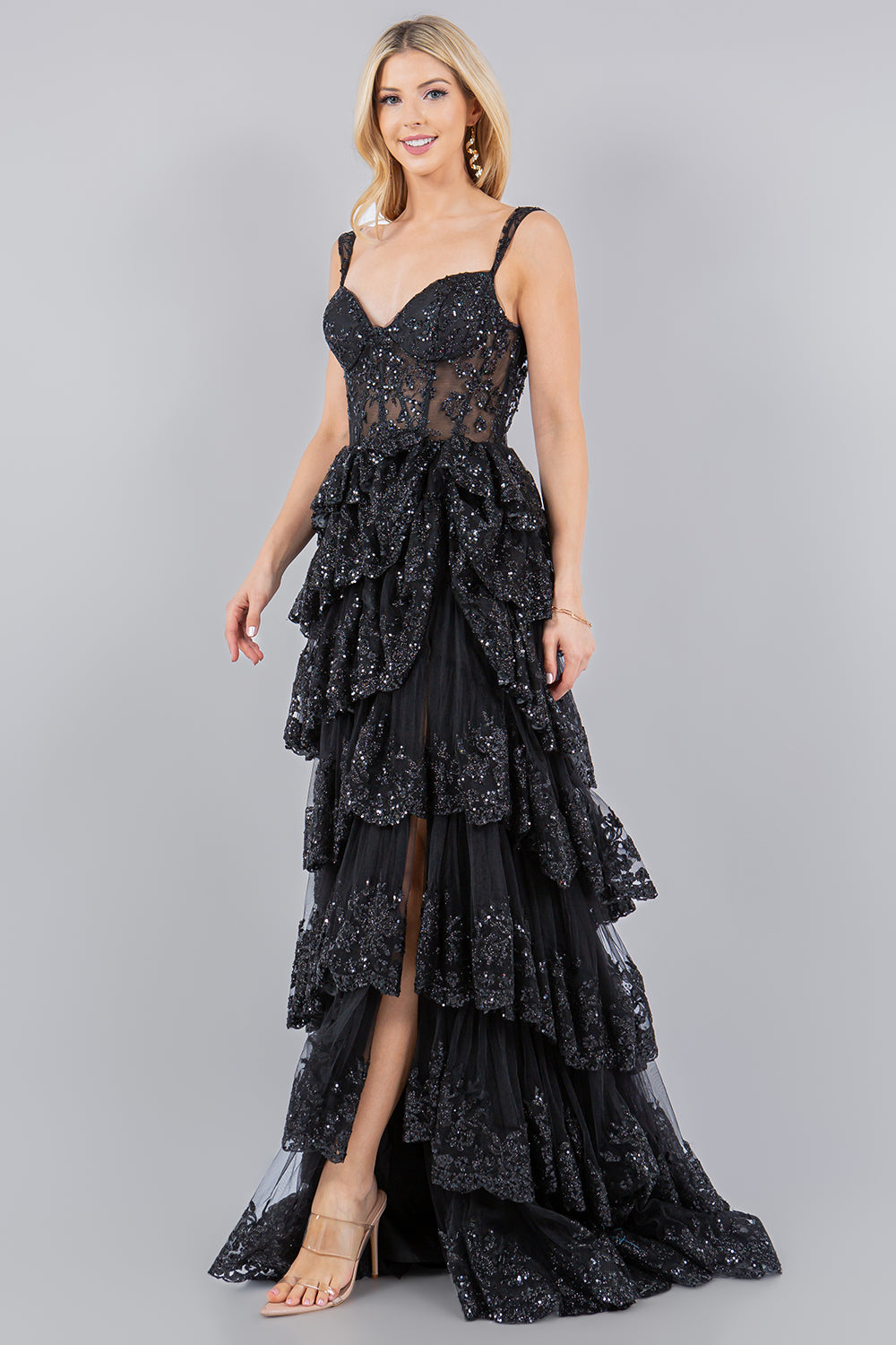 Sequin Ruffle Tiered Evening Gown – 8093J
