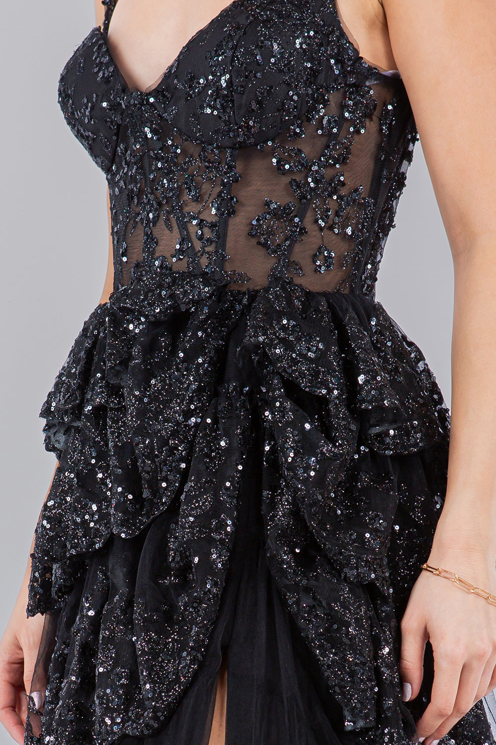 Sequin Ruffle Tiered Evening Gown – 8093J