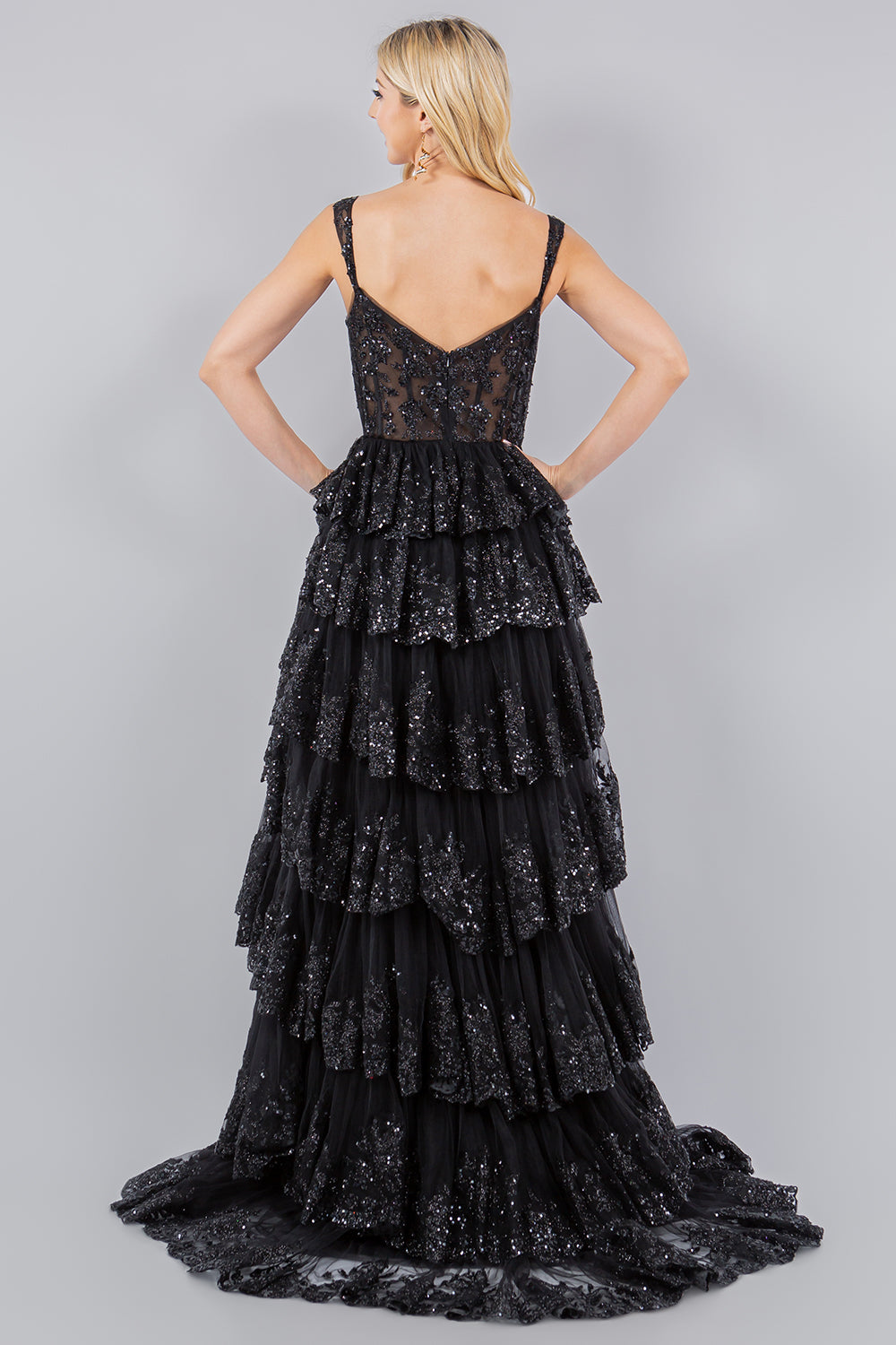 Sequin Ruffle Tiered Evening Gown – 8093J