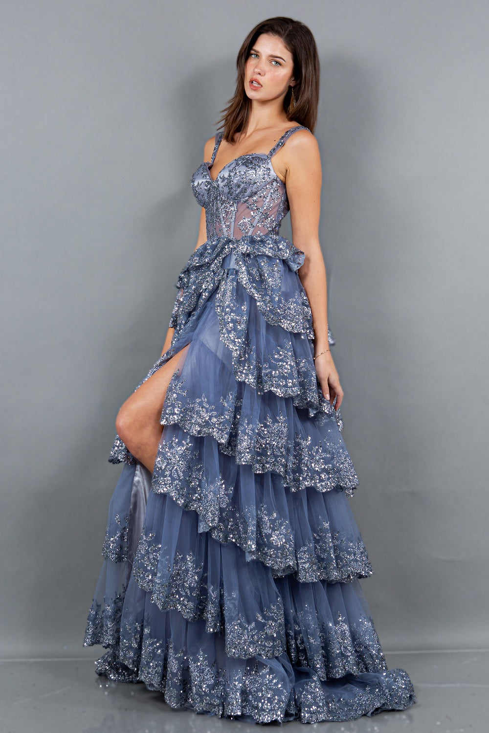 Sequin Ruffle Tiered Evening Gown – 8093J