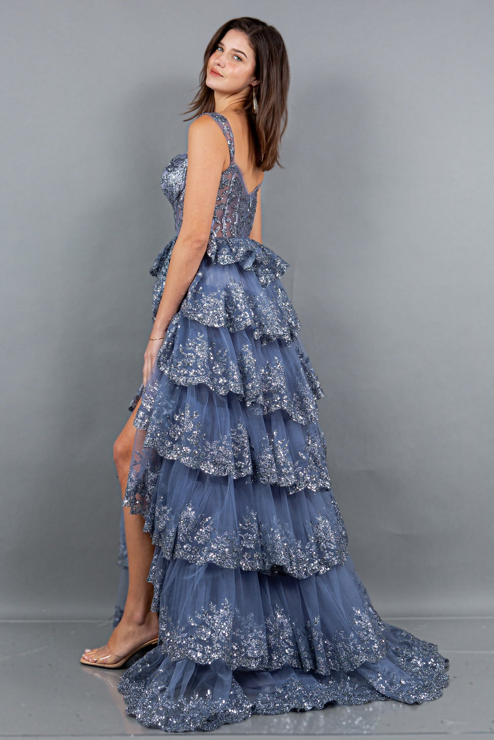Sequin Ruffle Tiered Evening Gown – 8093J
