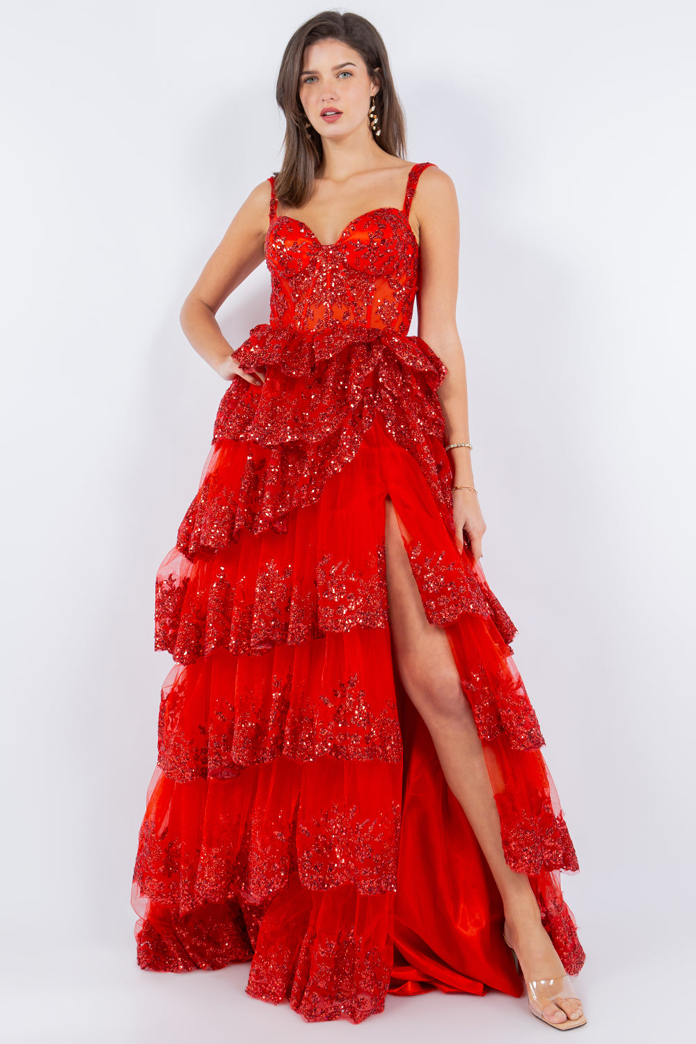 Sequin Ruffle Tiered Evening Gown – 8093J