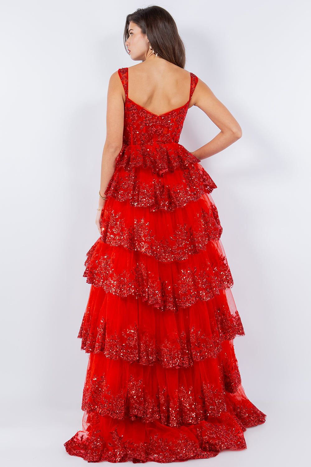 Sequin Ruffle Tiered Evening Gown – 8093J