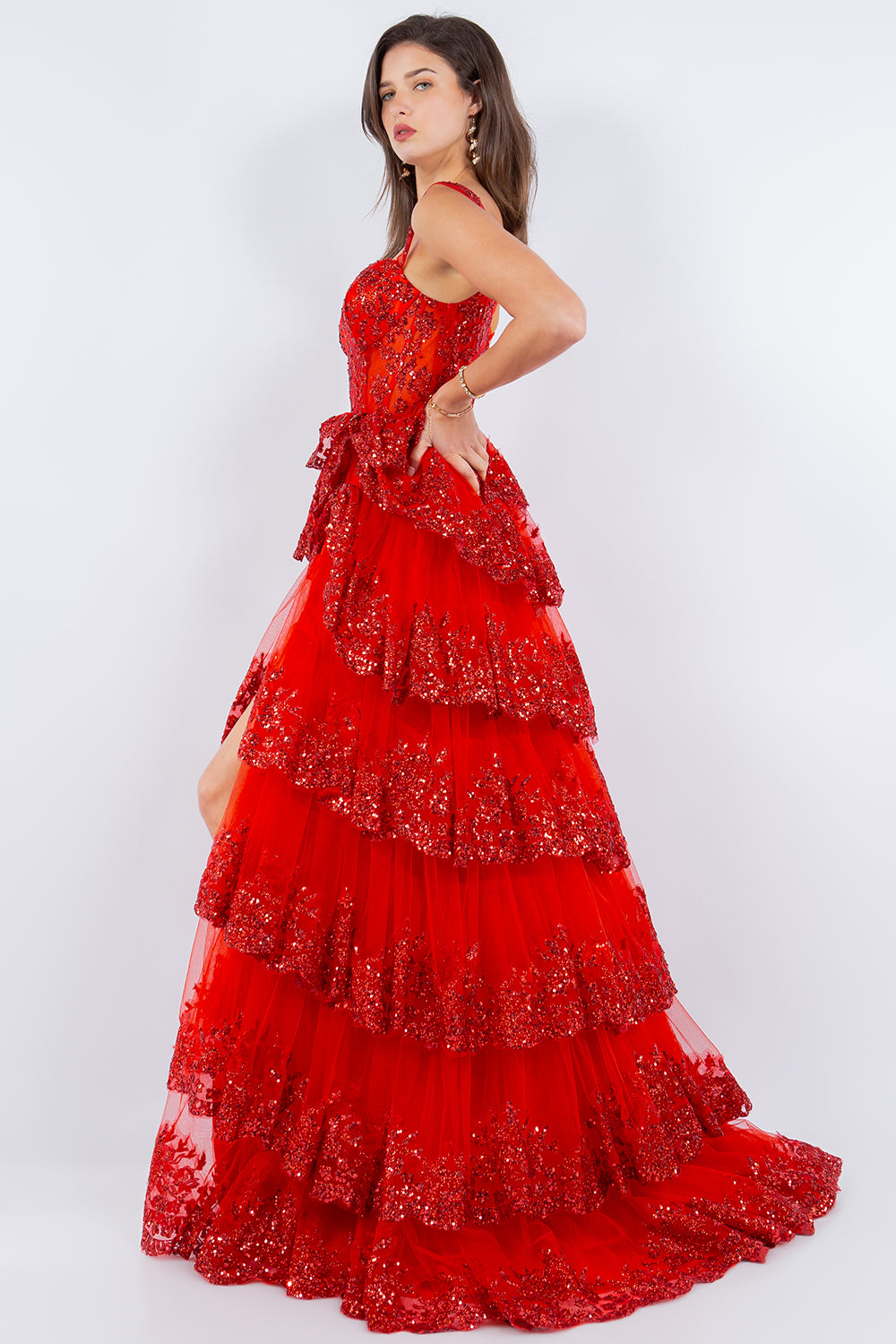 Sequin Ruffle Tiered Evening Gown – 8093J