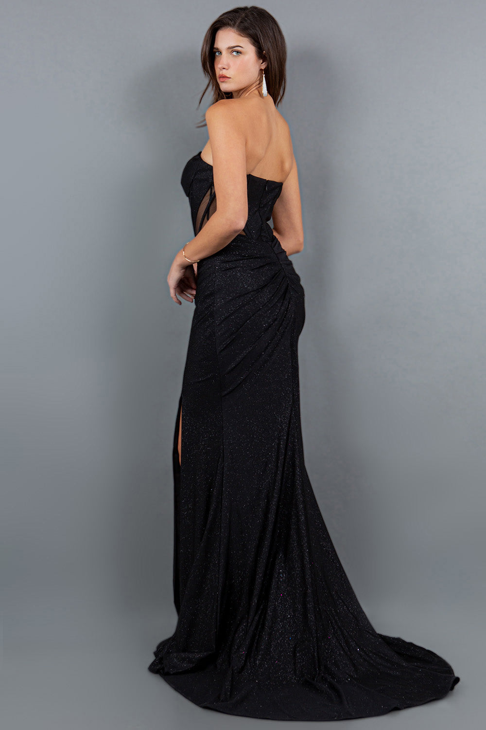 Strapless Glitter Mesh Cutout Gown - 8094J