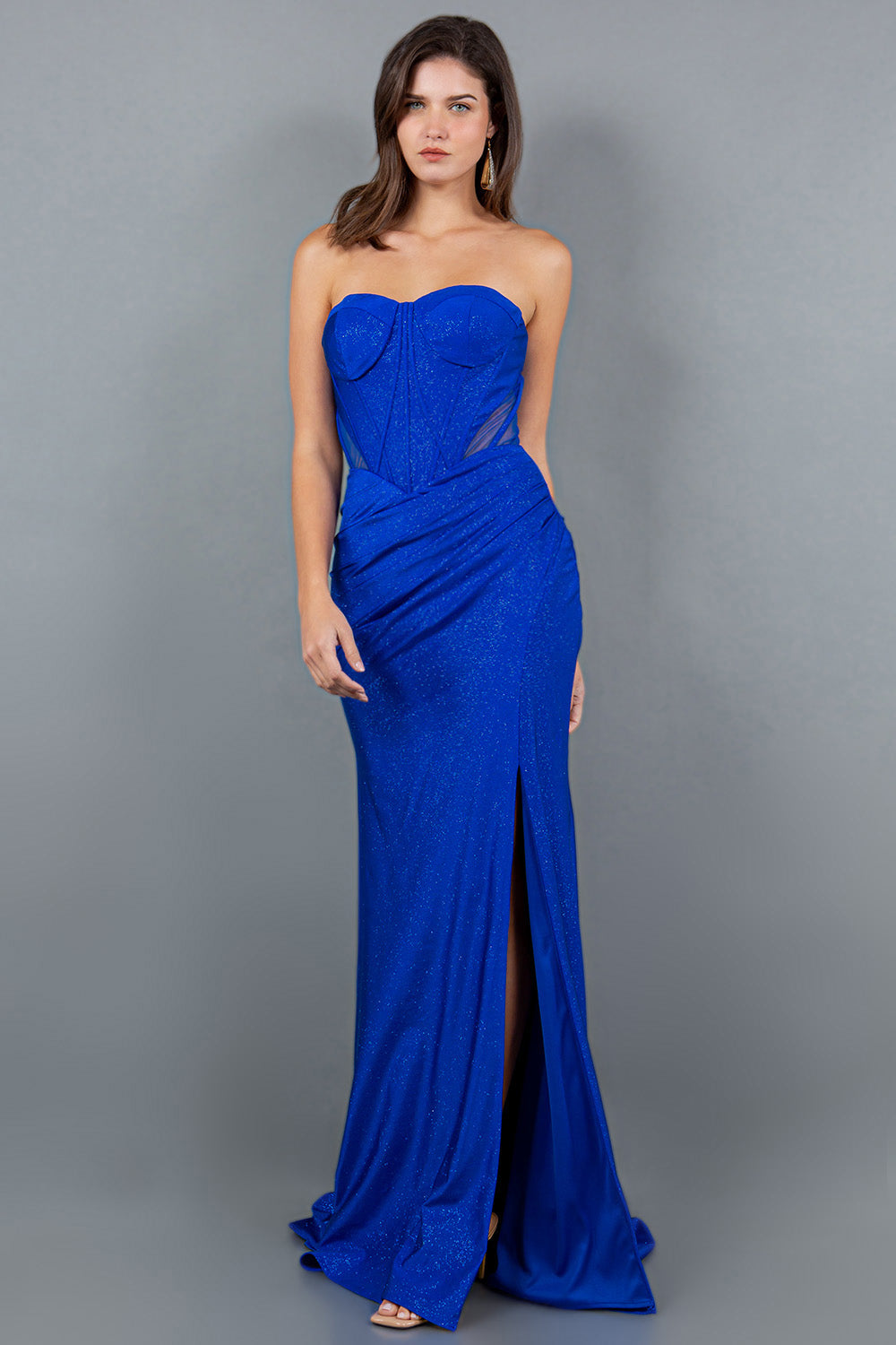 Strapless Glitter Mesh Cutout Gown - 8094J