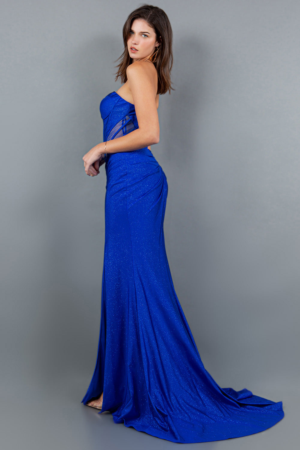 Strapless Glitter Mesh Cutout Gown - 8094J