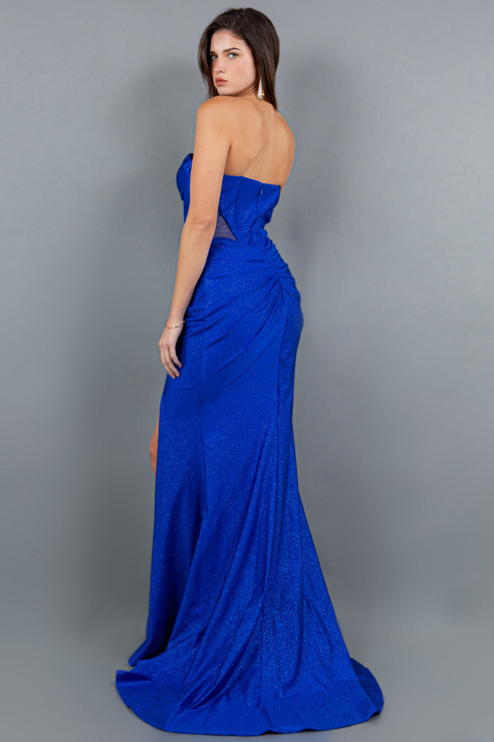Strapless Glitter Mesh Cutout Gown - 8094J